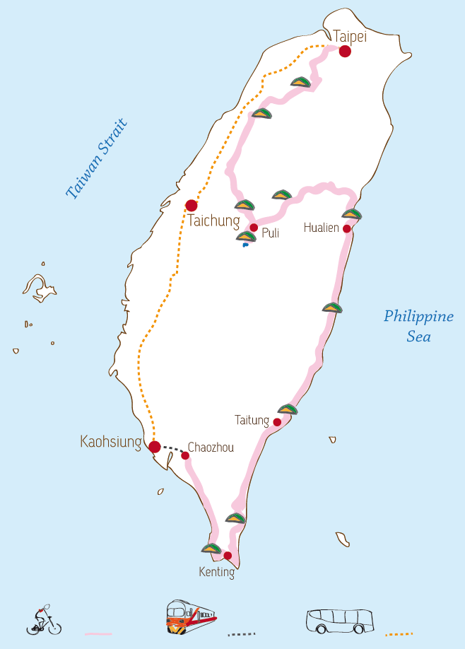 Radreise Taiwan 2015 - unsere Route